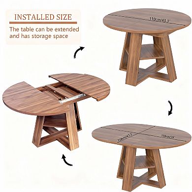 4-8 People Extendable Dining Table with Storage Shelf