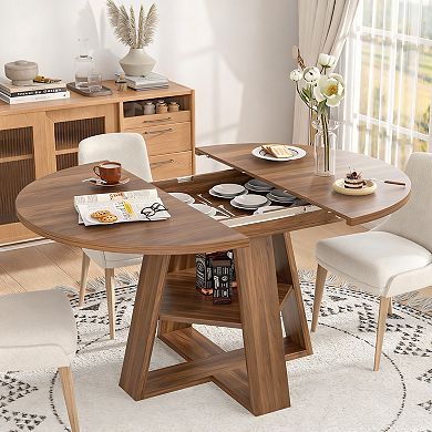 4-8 People Extendable Dining Table with Storage Shelf