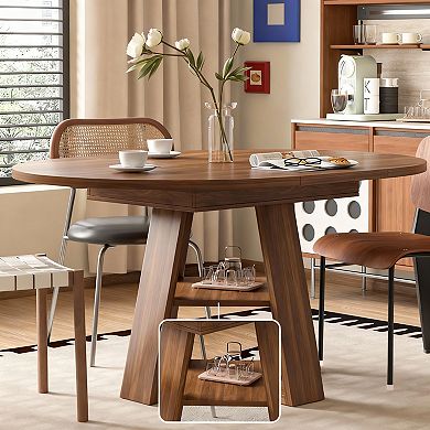 4-8 People Extendable Dining Table with Storage Shelf