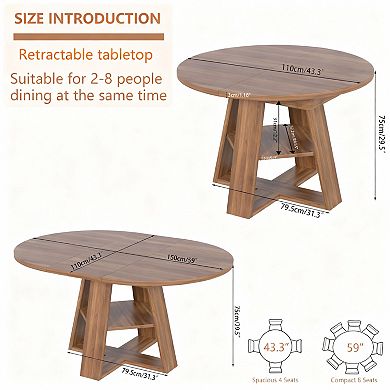 4-8 People Extendable Dining Table with Storage Shelf