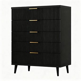 5 Drawer Modern Fluted Wood Dresser for Bedroom