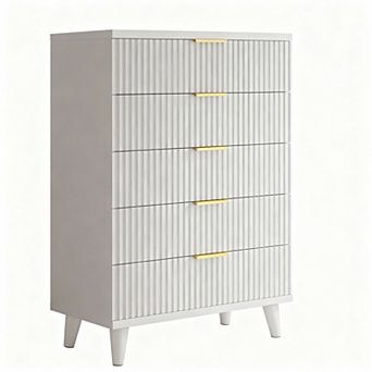 5 Drawer Modern Fluted Wood Dresser for Bedroom