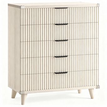 5 Drawer Modern Fluted Wood Dresser for Bedroom