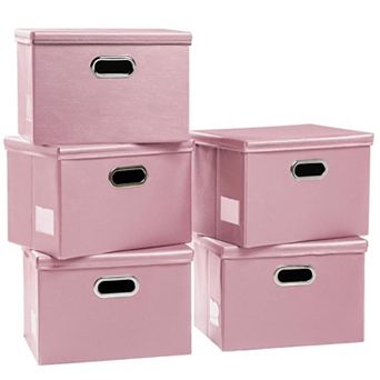 5-Pack Foldable Leather Storage Bins with Lids(45x30x30cm)