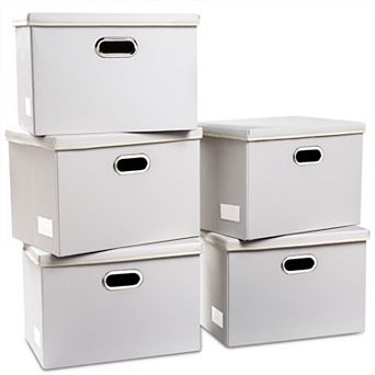 5-Pack Foldable Leather Storage Bins with Lids(45x30x30cm)