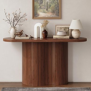57-inch modern walnut entry table, console table. Waterfall design
