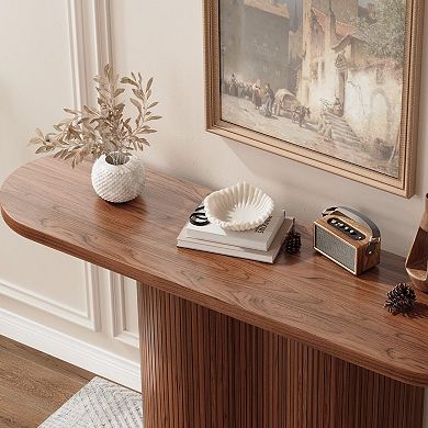 57-inch modern walnut entry table, console table. Waterfall design