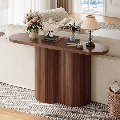 57-inch modern walnut entry table, console table. Waterfall design