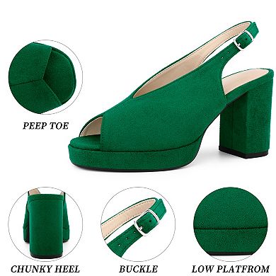Women's Slingback Platform Heels Chunky Heel Sandals