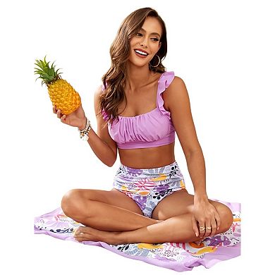 Womens High Waisted Bikini Sets Ruffle Tummy Control Swimsuits Full Coverage Two Piece Bathing Suit