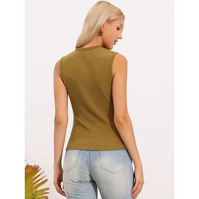 Button Down Tank Top for Women Ribbed Sleeveless Vest Crew Neck Open Front Casual Knit Tops