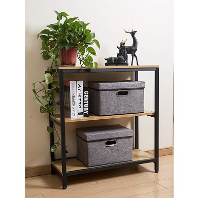 5-Pack Foldable Linen Fabric Storage Bins with Stainless Steel Handles