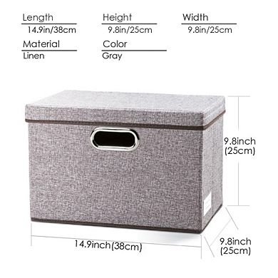 5-Pack Foldable Linen Fabric Storage Bins with Stainless Steel Handles
