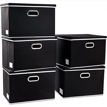 5-Pack Foldable Linen Fabric Storage Bins with Stainless Steel Handles