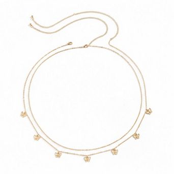 Women's Double Layer Butterfly Chain Belt with Dainty Charms and Adjustable Fit 26.5+9.8in