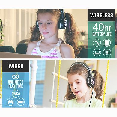 MEE audio KidJamz KJ55BT (2 Pack) Bluetooth Wireless Headphones for Kids w/ LED Lights