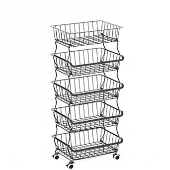 5 tier Wire Basket Cart for Kitchen Storage
