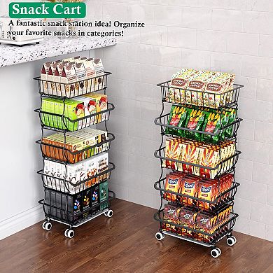 5 Tier Wire Basket Cart for Kitchen Storage
