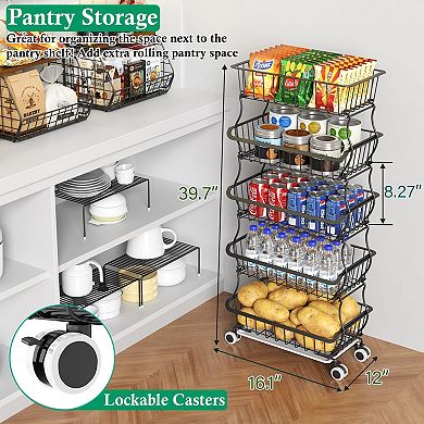 5 Tier Wire Basket Cart for Kitchen Storage
