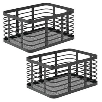 Metal Pantry Basket with Handles - Set of 2 - Matte Black