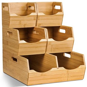 3 tier Stackable Bamboo Storage Bins for Kitchen