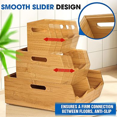 3-Tier Stackable Bamboo Storage Bins for Kitchen