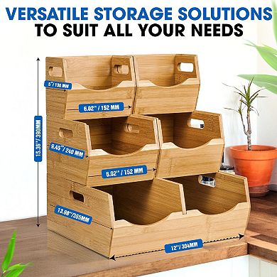 3-Tier Stackable Bamboo Storage Bins for Kitchen
