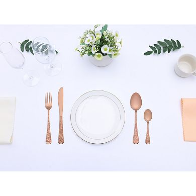 4 Piece Silverware Set, Stainless Steel Floral Flatware Set for 1, Set Includes Knife Fork Spoon