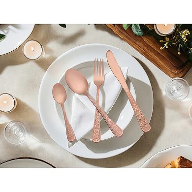 4 Piece Silverware Set, Stainless Steel Floral Flatware Set for 1, Set Includes Knife Fork Spoon