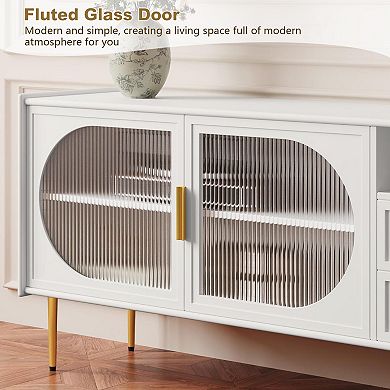 60" White Glass Door TV Stand with Drawers for 55-70" TVs