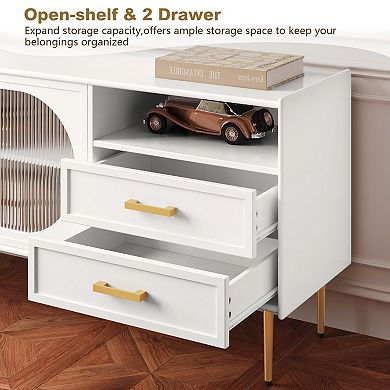 60" White Glass Door TV Stand with Drawers for 55-70" TVs