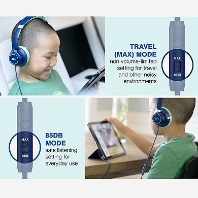 MEE audio KidJamz KJ45 (2 Pack) 3.5mm Safe Listening Headphones for Kids w/ Inline Microphone