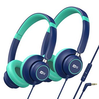 MEE audio KidJamz KJ45 (2 Pack) 3.5mm Safe Listening Headphones for Kids w/ Inline Microphone