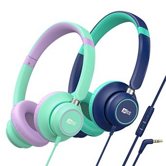 MEE audio KidJamz KJ45 (2 Pack) 3.5mm Safe Listening Headphones for Kids w/ Inline Microphone