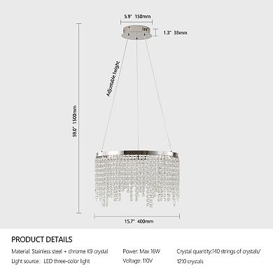 ELEMENT ACE Modern Crystal LED Chandelier with Adjustable Height and Color Temperature