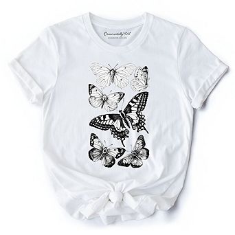 Vintage Butterfly Sketch T-Shirt, Botanical Insect Art Nature Tee
