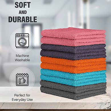 20 Pack Ultra Soft 12x12 Washcloths - Assorted Colors, Machine Washable, Multi-Purpose