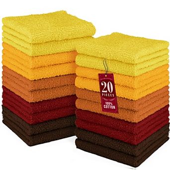 20 Pack Ultra Soft 12x12 Washcloths - Assorted Colors, Machine Washable, Multi-Purpose