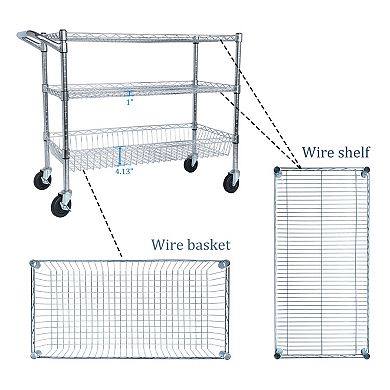ELEMENT ACE Heavy Duty Rolling Utility Cart with 3 Adjustable Shelves and Brake Wheels