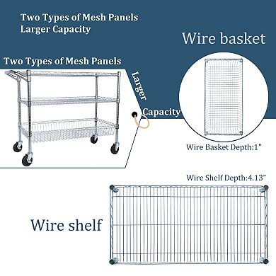ELEMENT ACE Heavy Duty Rolling Utility Cart with 3 Adjustable Shelves and Brake Wheels