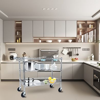 ELEMENT ACE Heavy Duty Rolling Utility Cart with 3 Adjustable Shelves and Brake Wheels