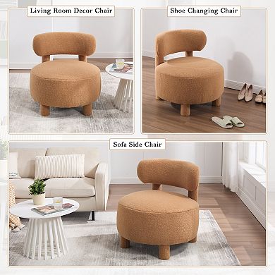 GOODSILO Fabric Armless Accent Chair with Curved Backrest and Solid Wood Legs