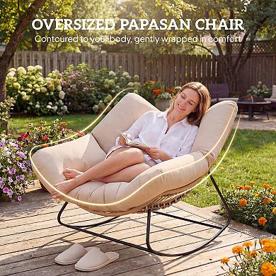 Outsunny Indoor Outdoor Papasan Rocking Chair with Cushion