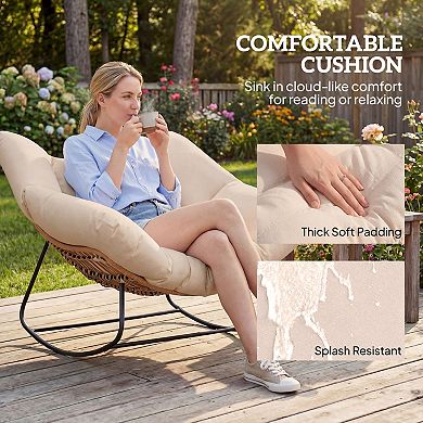 Outsunny Indoor Outdoor Papasan Rocking Chair with Cushion
