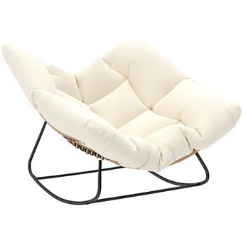Outsunny Indoor Outdoor Papasan Rocking Chair with Cushion