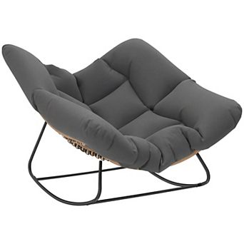 Outsunny Indoor Outdoor Papasan Rocking Chair with Cushion