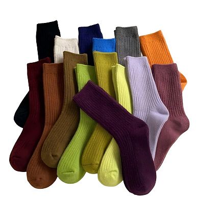 Women's Ribbed Crew Socks 3 Pair Soft Stretch Knit Classic Everyday Comfort Fit