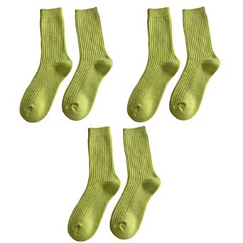 Women's Ribbed Crew Socks 3 Pair Soft Stretch Knit Classic Everyday Comfort Fit