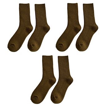 Women's Ribbed Crew Socks 3 Pair Soft Stretch Knit Classic Everyday Comfort Fit