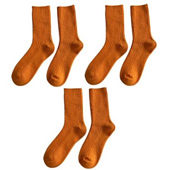 Women's Ribbed Crew Socks 3 Pair Soft Stretch Knit Classic Everyday Comfort Fit